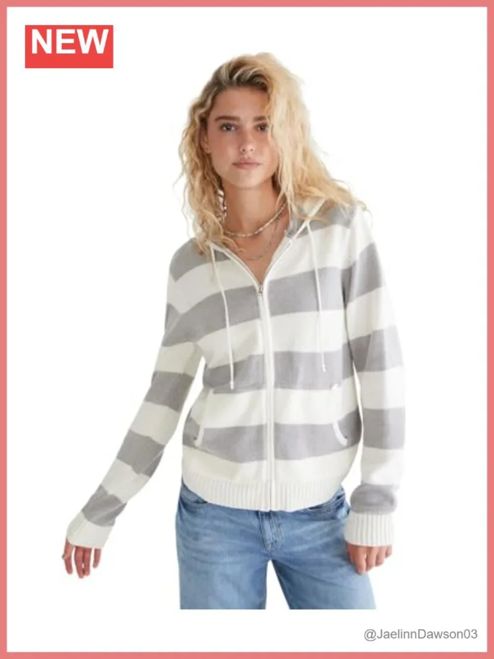 Cable Knit Hooded Cardigan Full Zip Striped Sweater